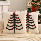 Tosleo Christmas Tufted Pillow Covers 18 x 18 inch Set of 2 Green Xmas Tree with Red Berry Throw Pillow Cover Party Decor Winter Holiday Embroidery Cushion Case for Sofa Couch Bed Living Room