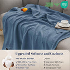 PHF 100% Cotton Muslin Throw XL Blanket Large 50" x 70", 4-Layer Lightweight Gauze Throw, Breathable Cloud-Soft Minimalist Blanket for Bed, Couch, Camping & Baby, Denim Blue, Ideal Gift