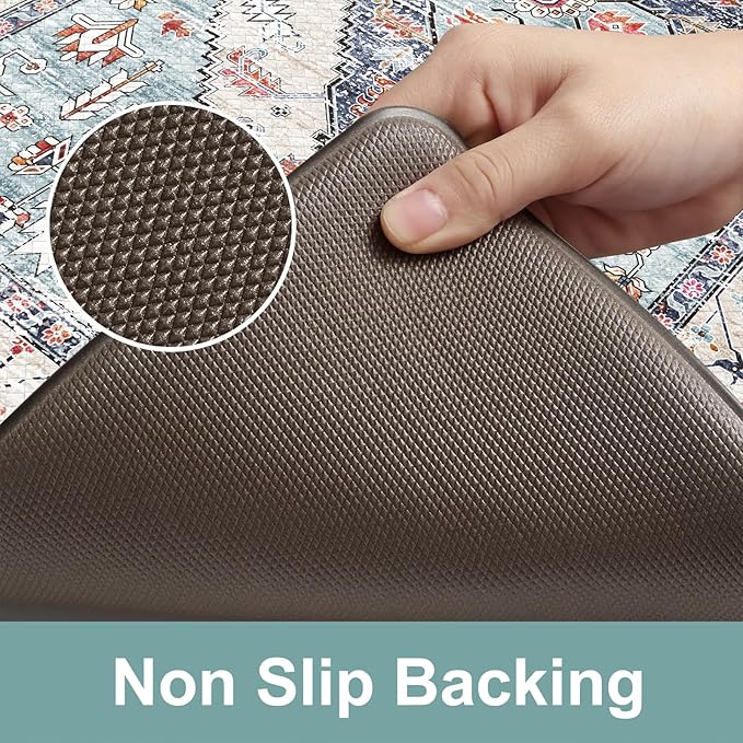 KIMODE Anti Fatigue Kitchen Mats for Floor 2 Piece, Non Slip Cushioned Kitchen Floor Mats, Comfort Memory Foam Standing Desk Mats for Laundry Office Sink Blue 20"x71"+20"x32"