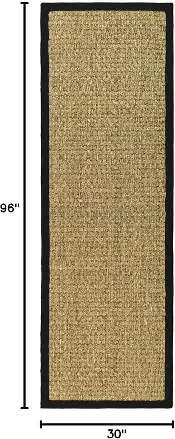 SAFAVIEH Natural Fiber Collection Runner Rug - 2'6" x 8', Natural & Black, Seagrass, Basketweave Pattern with Border (NF114C)