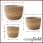 Casafield Set of 3 Seagrass Planter Baskets with Liners - Two-Tone, Hand Woven Indoor Flower Pot Covers for Plants, Succulents, Home Decor