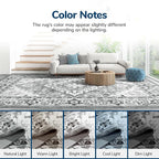Lessymo Washable Area Rugs 6x9- Boho Area Rug Low Pile for Bedroom Living Room Kitchen, Ultra-Soft Faux Wool Vintage Area Rug with Non-Slip Rubber, Kid & Pet Friendly, Grey Cream White