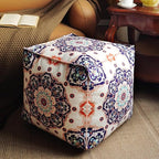 Unstuffed Pouf Cover Ottoman Footrest Bohemian Chenille Foot Stool Floor Bean Bag 18x18x18 Inches for Living Room Bedroom Home Decor (Blue, Cube)