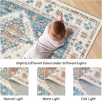 Area Rugs 5x7, Low Pile Non-Slip Backing Rugs, Super-Soft Home Decor Washable Rugs 5x7 Under Table, Foldable Floral Vintage Area Rug for Living Room (Blue/Beige, 5'x7')