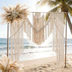 Boho Chic Macrame Curtain & Macrame Arch Bohemian Macrame Wedding Backdrop Decor Home Geometric Fiber Art Decor 59''W*78''L