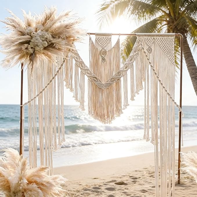Boho Chic Macrame Curtain & Macrame Arch Bohemian Macrame Wedding Backdrop Decor Home Geometric Fiber Art Decor 59''W*78''L