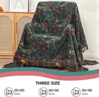 Boho Fall Throw Blanket for Bed,100% Ultra Cotton Soft Breathable Bed Throw Floral Printed Farmhouse Decor Rustic Bed Throws for Couch Sofa Quilt 80" x 90"