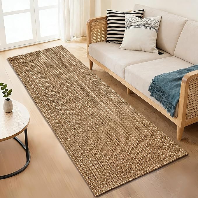 Boho 2x8 ft Runners for Hallway,Braided Style Long Kitchen Runner Rugs,Soft Faux Jute Rug,Neutral Entryway Runners,Washable Solid Carpet for Bedroom,Hallway Living Room,Non Slip,Tan Brown