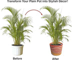 Planter Basket Set – 5-Piece Handwoven Jute Planter Basket for Home Decor, Nursery, or Indoor Plants (5'' to 8'' Diameter, 4.75'' to 7.75'' Height) – Fold & Wrinkle Free - Orange Sunset Stripe
