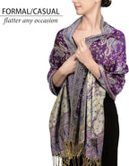 Achillea Reversible Paisley Pashmina Rave Scarf – Exotic Indian Shawls and Wraps for Evening Dresses, Festivals, All Seasons