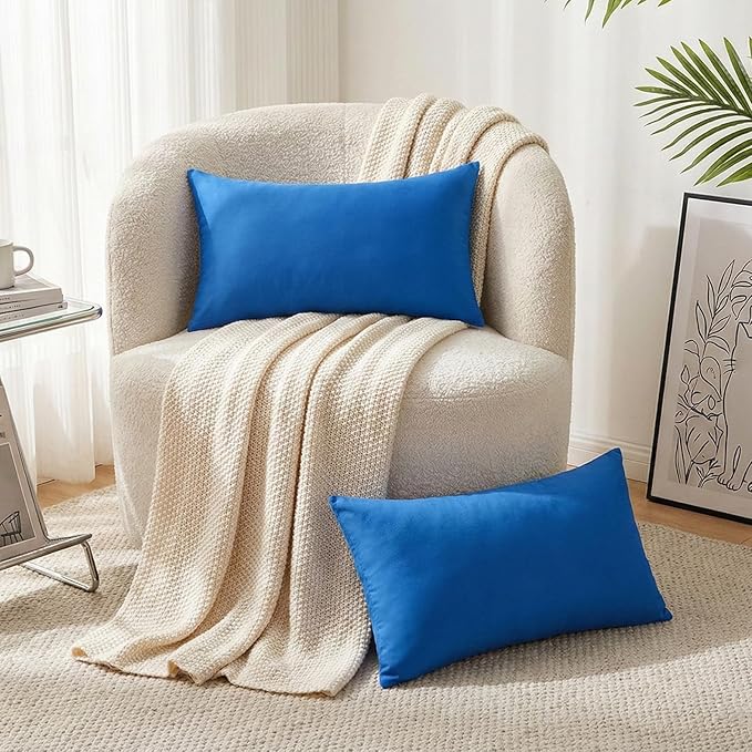 Thmyo 4-Pack 100% Cotton Lumbar Comfortable Solid Decorative Throw Pillow Case, Rectangle Cushion Cover Pillowcase Sublimation Blank Pillow Covers DIY Throw Pillowcase(12x20inch/30x50cm, Blue)