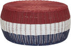 Household Essentials Handwoven Resin Ottoman Table, Red, White and Blue