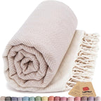 Bazaar Anatolia Turkish Beach Towel 100% Cotton Bath Towels 71x39 Quick Dry Sand Free Lightweight Large Oversized Herringbone Beige
