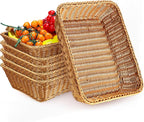 Eccliy 6 Pack Poly Wicker Bread Baskets 19 Inch Imitation Rattan Serving Trays for Bread Snacks Fruit Vegetables Tabletop Display Basket for Kitchen Restaurant Home Hotel
