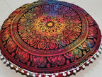 CRAFT KALA 22" Round Mandala Boho Pillow Cover Meditation Room Seating Poufs Cover for Living Room Yoga Room Home Bedroom Balcony Garden Party Decoration Cotton Floor Cushion Cover 22", Multi Elephant