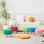 Wimarsbon Pouf Ottoman, 100% Cotton Knitted Boho Footstool, Round Footrest with Non-Skid Wood Legs, Home Décor Handmade Pouffe, Leisure Floor Step Stool for Living Room (Beige)