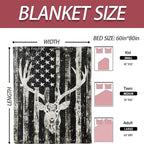 Rustic Deer Head American Flag Flannel Blanket 50x60in,Black and White Distressed Patriotic Hunting Decor,Soft Lightweight Gifts Throw for Outdoorsmen,Hunters,Cabin and Rustic Style Fans