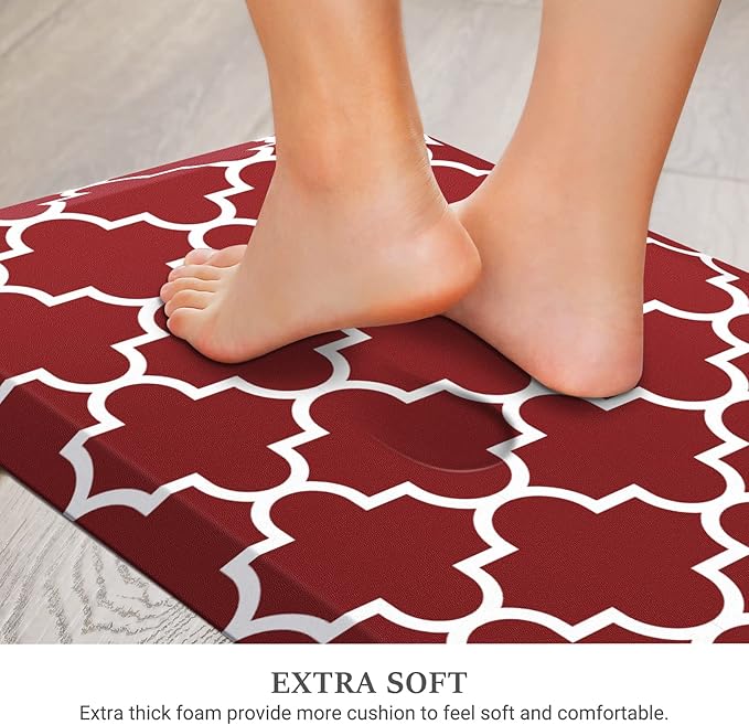 WISELIFE Anti Fatigue Floor Mat - 4/5 Inch Kitchen Mat Non Slip Waterproof Heavy Duty Ergonomic Comfort Mat Durable for Home, Office, Sink, Laundry,(17.3" x 39", Red)