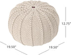 Round Pouf Ottoman, 18" Bordeaux Knitted Cotton Woven Round Pouf, Handmade Woven Bean Bag for Living Room, Floor Bag for Bedrooms, Home, Offices, Sofa Footrest (Beige)