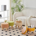 Wimarsbon Storage Ottoman, Modern Round Footrest with Soft Padded Seat, Teddy Velvet Footstool with Wood Legs, Accent Small Table or Plant Stand for Hallway, Living Room (Champagne)