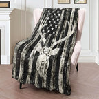 Rustic Deer Head American Flag Flannel Blanket 50x60in,Black and White Distressed Patriotic Hunting Decor,Soft Lightweight Gifts Throw for Outdoorsmen,Hunters,Cabin and Rustic Style Fans