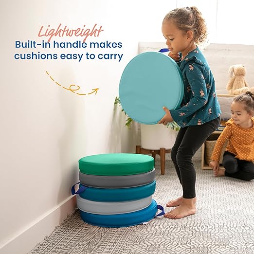 ECR4Kids SoftZone Floor Cushions, Round, Flexible Seating, Contemporary, 6-Piece