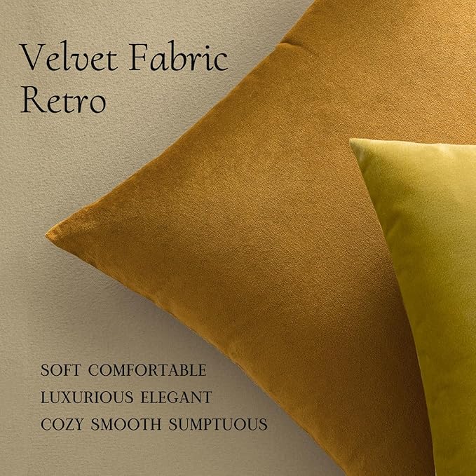 MIULEE Pack of 2 Mustard Yellow Pillow Covers 18x18 Inch Decorative Velvet Throw Pillow Covers Modern Soft Couch Throw Pillows Farmhouse Spring Home Decor for Sofa Bedroom Living Room