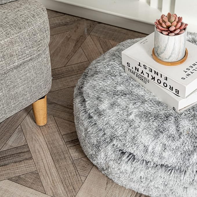 Asuprui Soft Floor Pillow Large Round Floor Cushion for Sitting Fur Meditation Pillow Premium Yoga Pillow for Living Room Bedroom Balcony Outdoor 20x6Inches Dark Grey Round Floor Pillow with Insert