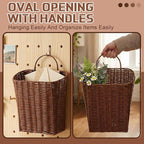 2 Pack PE Rattan Hanging Wall Basket Wicker Hanging Basket for Front Door Mail Flowers Books Accessories Organizing Boho Rustic Farmhouse Wall Decor (Oval Opening)