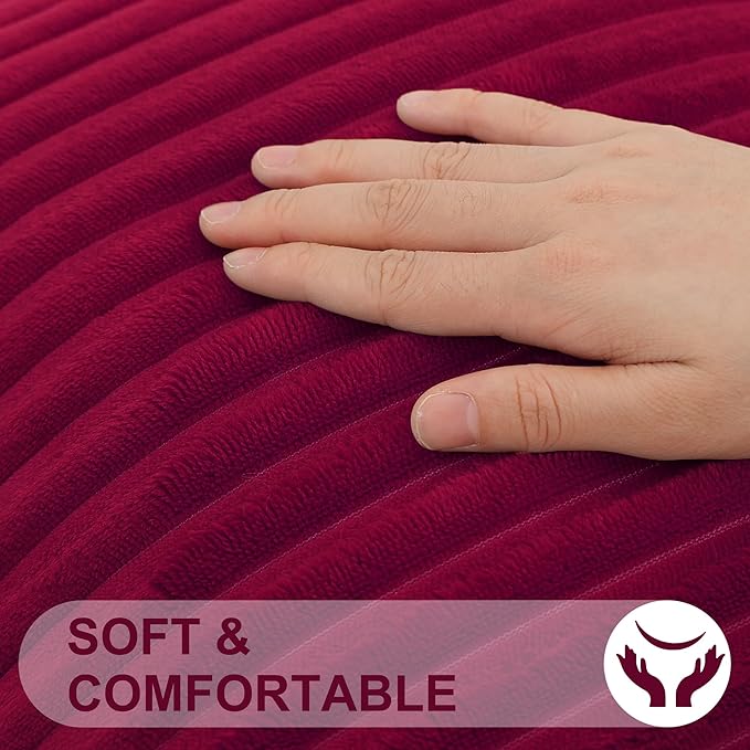 Simmore Decorative Throw Pillow Covers 20x20 Set of 2, Soft Natural Plush Flannel Double-Sided Fluffy Couch Pillow Covers for Sofa Living Room, Burgundy
