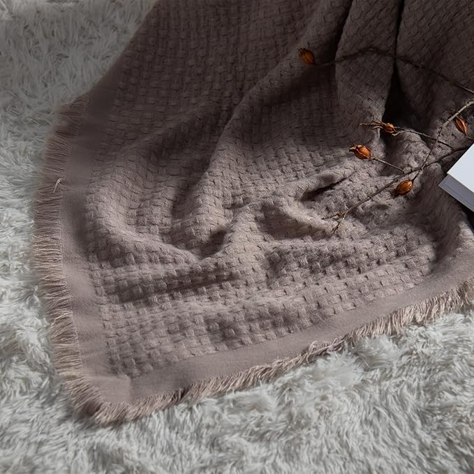 lifein Fall Throw Blanket for Couch-Soft Boho Bed Throw Blankets,Cozy Tan Waffle Knitted Throw,Small Farmhouse Lightweight Blanket&Throw for Autumn,Woman,Chair,Sofa,Home Decor(Tan/Light Brown,50*60")