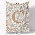 JXREQ Throw Blanket Initial Letter C Personalized Monogrammed Gifts for Women Teen Girls Frends, Boho Floral Throw Blankets for Bed Sofa Living Room Office, 50x60 Inch