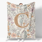 JXREQ Throw Blanket Initial Letter C Personalized Monogrammed Gifts for Women Teen Girls Frends, Boho Floral Throw Blankets for Bed Sofa Living Room Office, 50x60 Inch