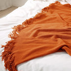 Homiest Decorative Knitted Throw Blanket with Fringe, Lightweight & Soft Acrylic Knit Blanket Tassel for Couch, Sofa, Bed (Dark Orange, 50 x 60 Inch)