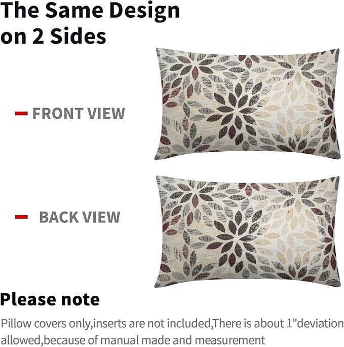 Kawani Burgundy Red Dahlia Lumbar Pillow Covers 12X20 Inch Rustic Rust Geometric Flower Decorative Pillow Cases Set of 2 Beige Tan Gray Floral Throw Pillows for Cushion Sofa Couch Farmhouse Outdoor