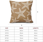 Kawani Tan Brown Starfish Ocean Pillow Covers 16X16 Inch Summer Nautical Coastal Beach Decorative Pillow Cases Set of 2 Cotton Linen Throw Pillows Seasonal Home Decor for Sofa Couch Cushion Outdoor