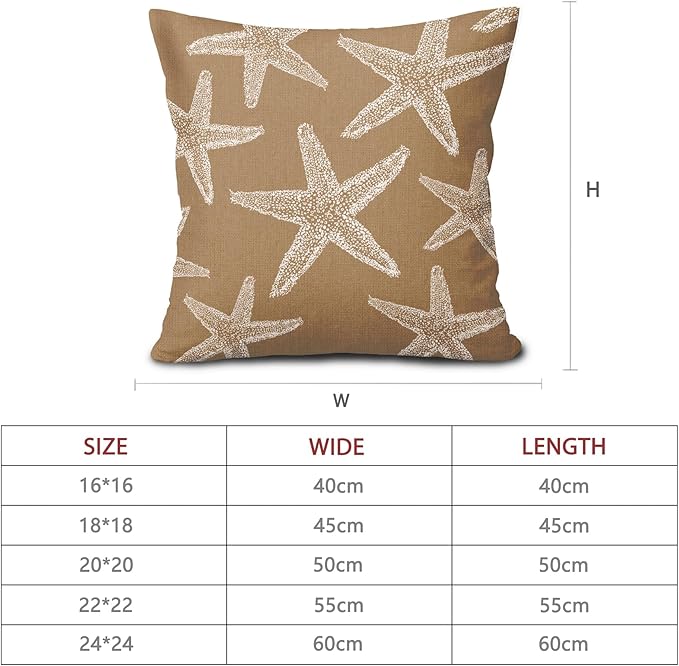 Kawani Tan Brown Starfish Ocean Pillow Covers 16X16 Inch Summer Nautical Coastal Beach Decorative Pillow Cases Set of 2 Cotton Linen Throw Pillows Seasonal Home Decor for Sofa Couch Cushion Outdoor