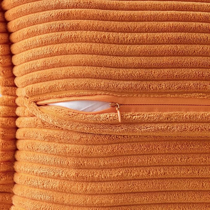 MIULEE Burnt Orange Decorative Throw Pillow Covers for Couch Bed Livingroom 18x18 Inch Set of 2 Boho Accent Throw Pllows Broadside Striped Patchwork Soft Corduroy Pillowcases