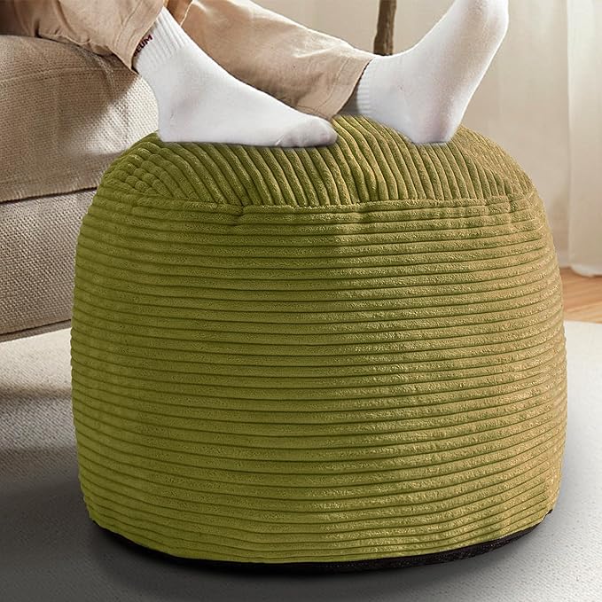 Sqodok Round Stuffed Pouf Ottoman for Foot Stools, 20"x 15" Corduroy Poufs Ottoman with Shredded Foam Filling, Washable Floor Poufs Foot Rest for Living Room Bedroom Home Decor and Office Chair