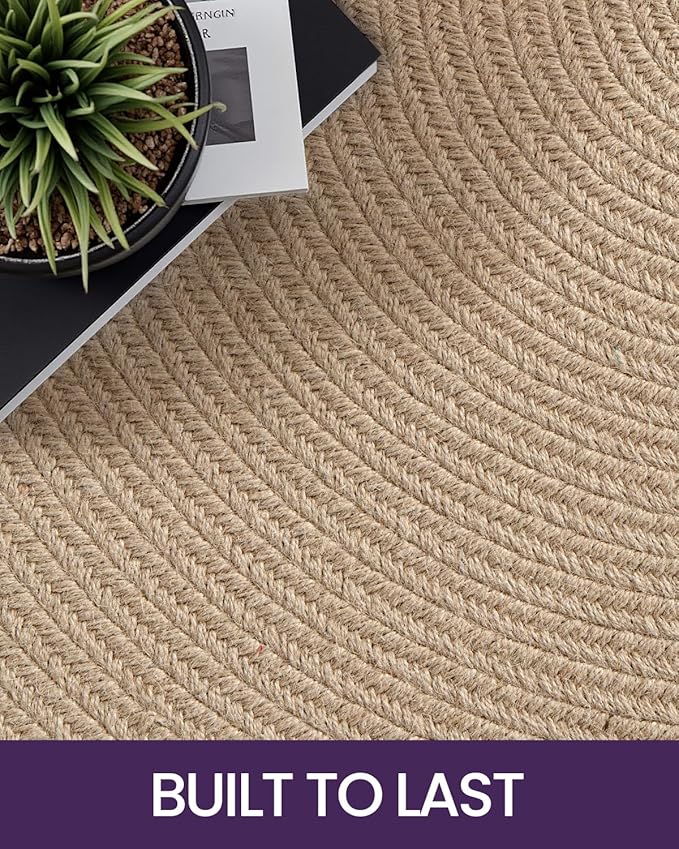 DEXI Round Jute Rug Natural Fiber 6x6, Braided Woven Area Rugs No Shed, Large Soft Neutral Rustic Carpet Mat for Indoor Outdoor Patio Dining Living Room Bedroom Farmhouse, 6ft, Beige
