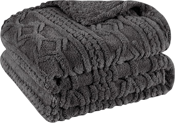 Superior Fleece Boho Jacquard Blanket, Decorative Blankets for Bedroom, Sofa, Fuzzy, Plush, Fluffy, Soft, Cute Room Decor, Beautiful Cover, Comfort Essentials, Arctic Collection, Twin, Charcoal