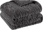 Superior Fleece Boho Jacquard Blanket, Decorative Blankets for Bedroom, Sofa, Fuzzy, Plush, Fluffy, Soft, Cute Room Decor, Beautiful Cover, Comfort Essentials, Arctic Collection, King, Charcoal