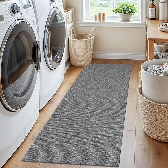 EARTHALL Washable Runner Rug 2x5 Ft Non Slip Runners for Hallways Cotton Rubber Backed Kitchen Runner Braided Indoor Floor Carpet Runners for Entryway, Hallway, Kitchen, Bedroom, Charcoal Gray
