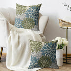 Blue Green Grey Gray Pillow Covers 18X18 Inch Set of 2, Modern Dahlia Floral Print Decorative Throw Pillow Covers Outdoor Farmhouse Cushion Case for Home Couch Sofa Bed Decoration