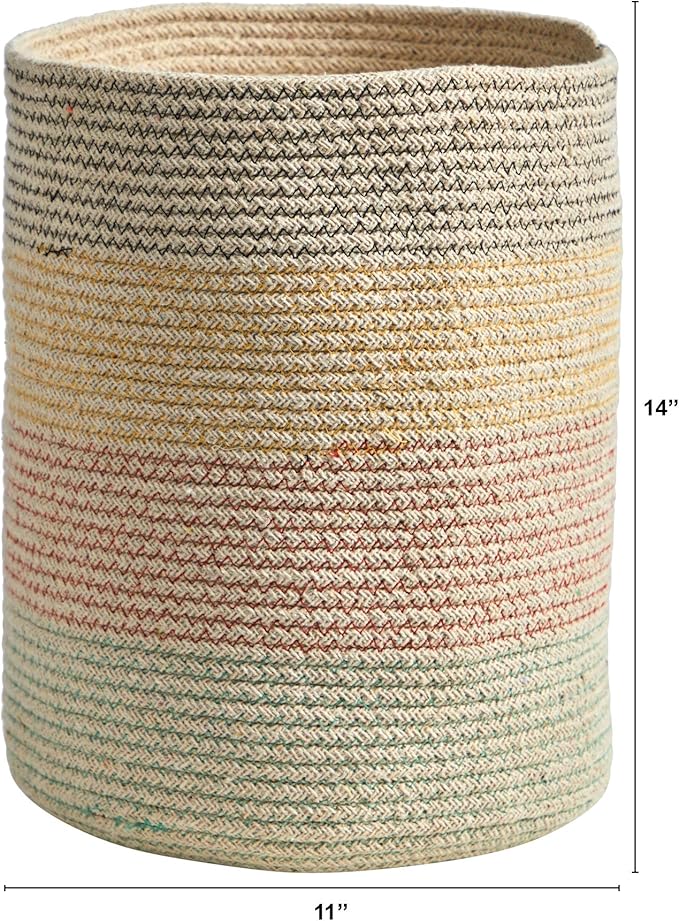 Nearly Natural 12in. Handmade Natural Cotton Multicolored Woven Basket Planter
