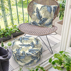 Inflatable Ottoman Stool D21 xH9 for Outdoor/Indoor Use, Water Repellent Patio Foot Rest with Portable Handle,Round Pouf Ottoman Suitable for Garden,Deck and Camping-Lush Palm Blue