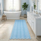 GarveeHome 2x6 Scalloped Washable Runner Rug for Kitchen, Soft Blue Hallway Runner Non Slip Entryway Rug Farmhouse Thin Laundry Mat Stain Resistant Carpet for Bedroom Bathroom Beside Rug