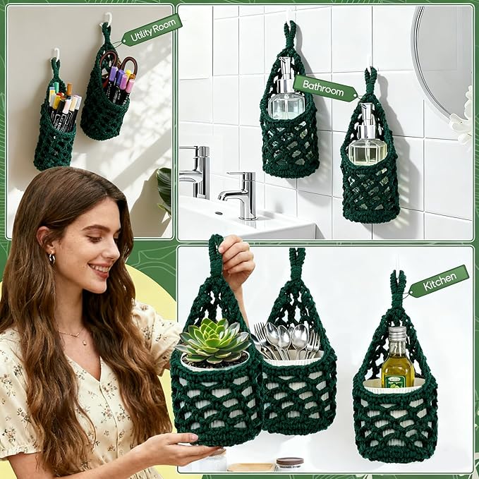 Macrame Wall Plant Hanger, Hanging Planter Basket Holder, Wall Planters for Indoor Plants, for Up to 4 Inch Pot (Green, 4-Inch)