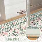 Area Rugs 9x12 Living Room: Floral Washable Rug Vintage Large Soft Boho Non-Slip Carpet Indoor Stain Resistant Low Pile Carpets for Bedroom Dining Room Farmhouse Nursery Home Office Green Beige