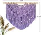 Youngeast Large Macrame Wall Hanging Boho Beaded Curtain for Window Macrame Bedroom Headboard Living Room Wall Art Tassel Tapestry Bohemian Woven Wall Decor 31" W X 25" H (Purple)